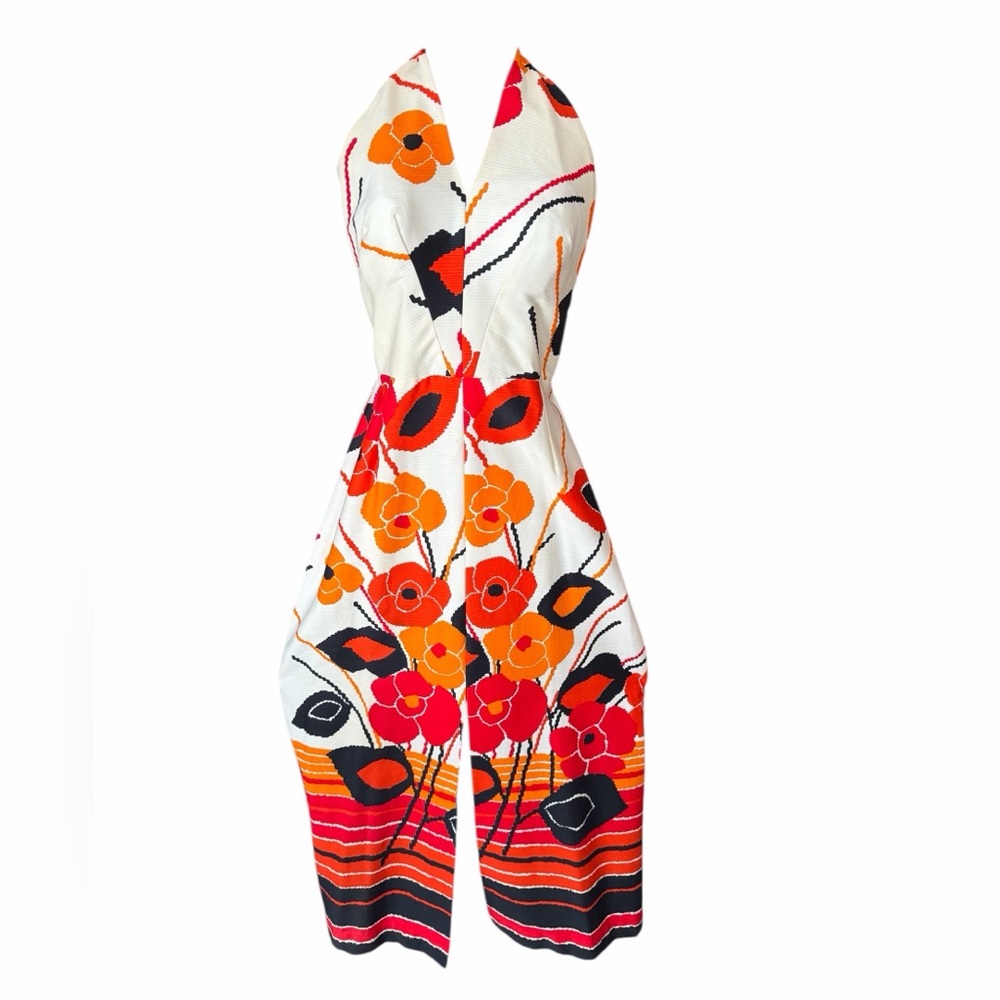 1970s‎ Baba Kea Honolulu(w/o tag) 100% Cotton Hawaiian Halter Maxi Dress
